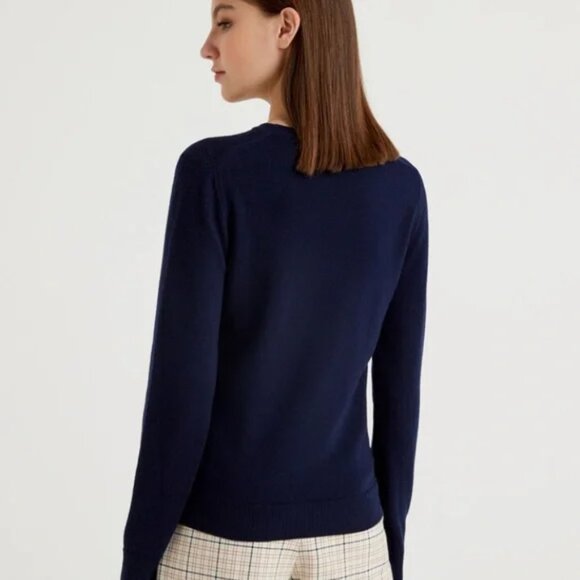 NWOT United Colors of Benetton Crew Neck Merino Wool Sweater Dark Blue M Unisex - Picture 2 of 13